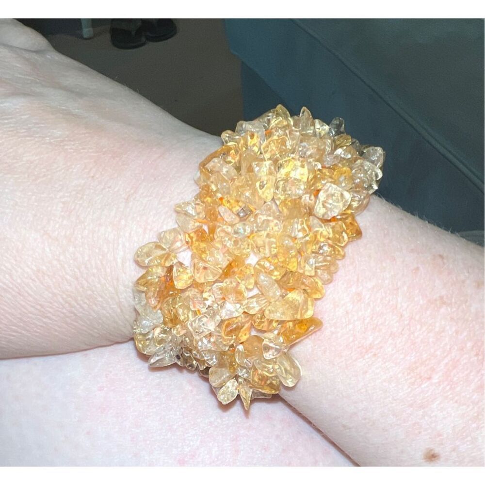 Natural Citrine Chips Wide Stretch Bracelet